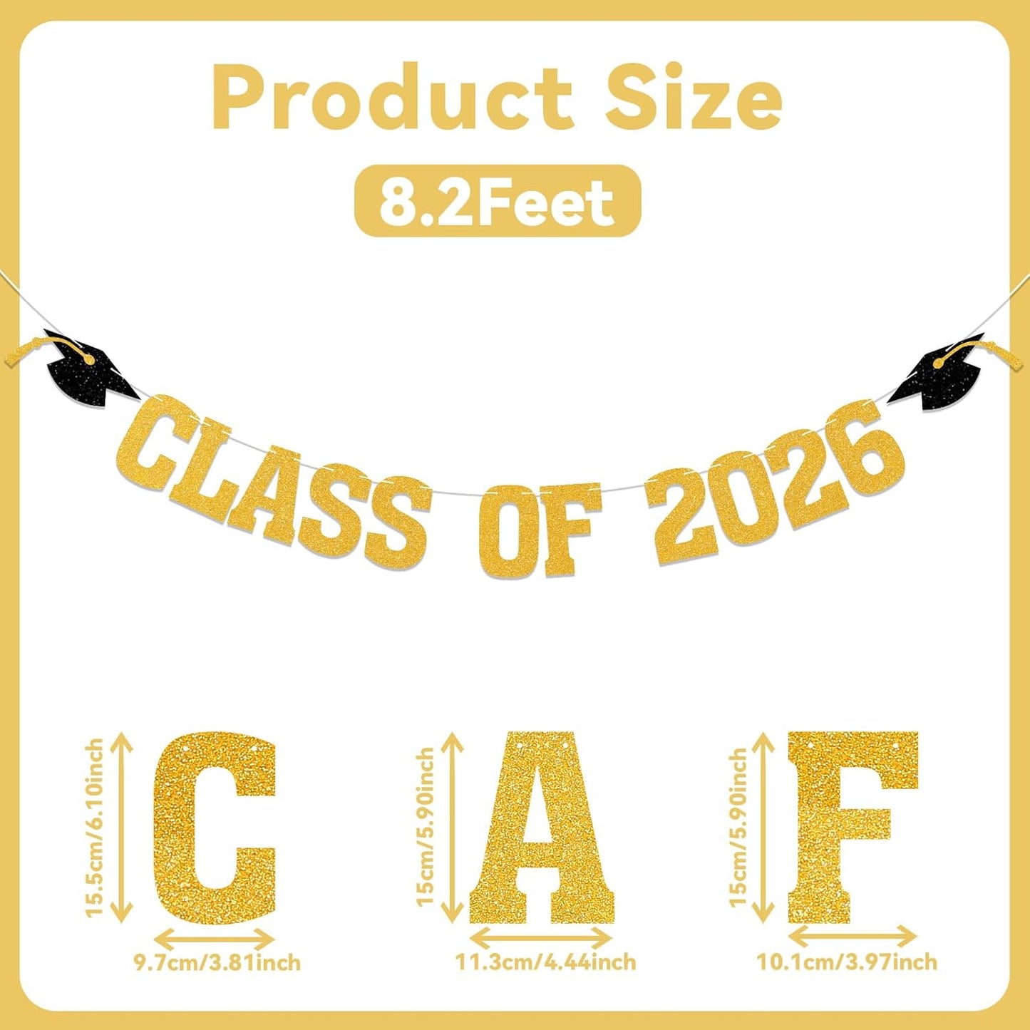 2026 Graduation Decorations - Gold Glitter Class of 2026 Banner