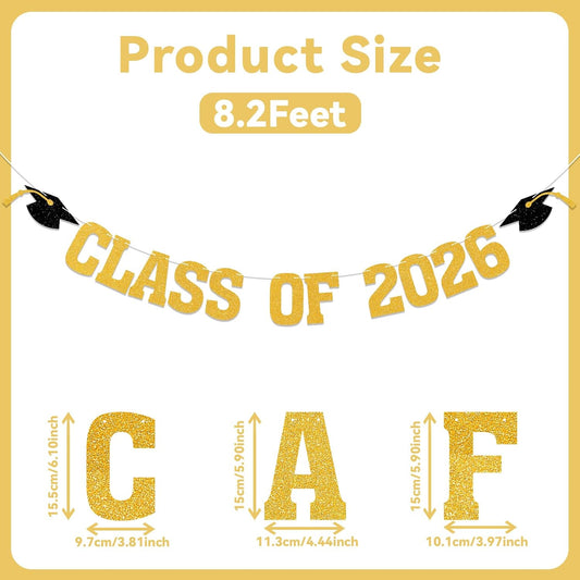 2026 Graduation Decorations - Gold Glitter Class of 2026 Banner